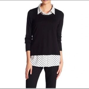 Adrianna Papell Sweater Top Layered Twofer Polka Dot Blouse Y2K